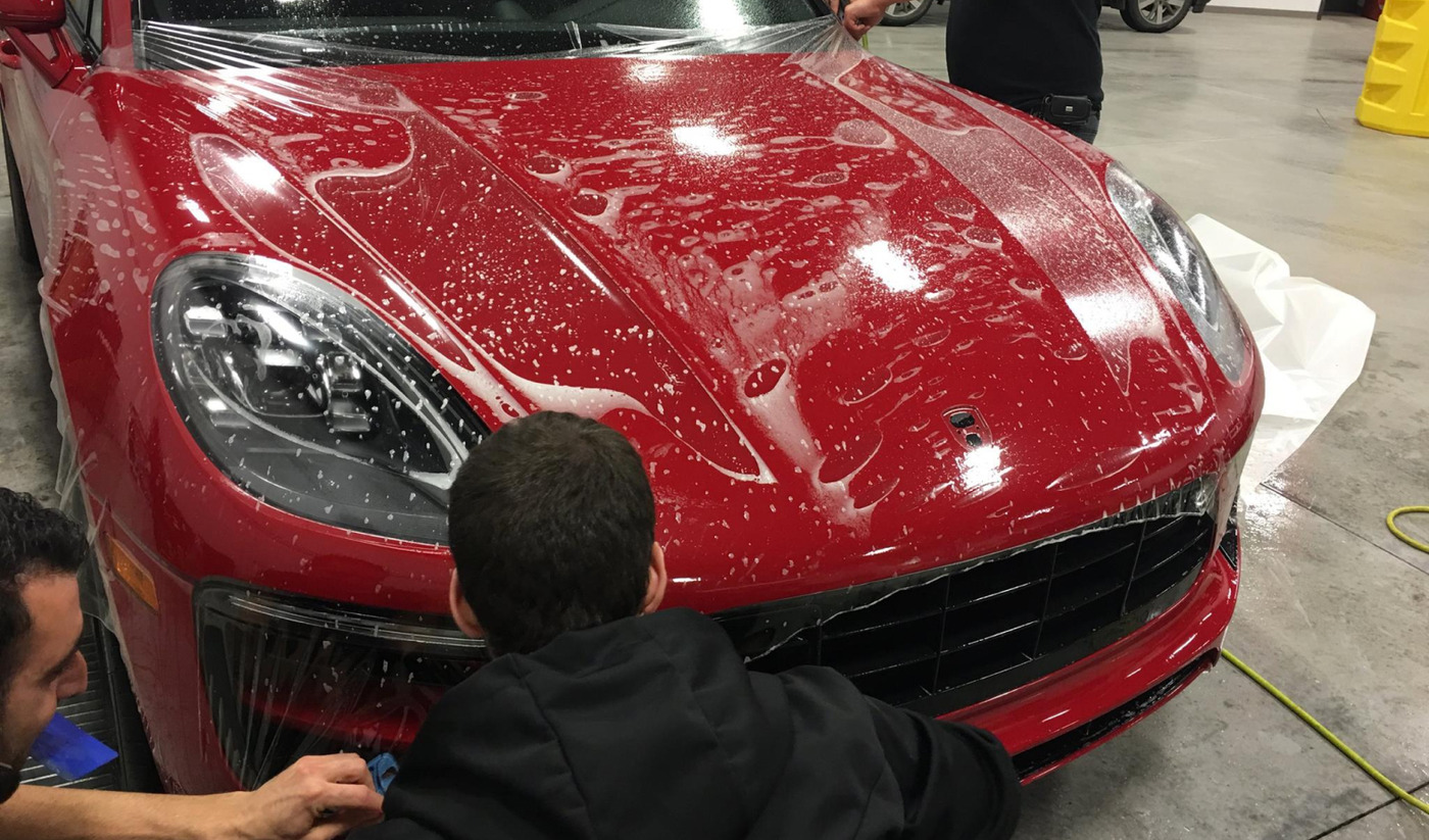 Installation of a protective stone barrier film